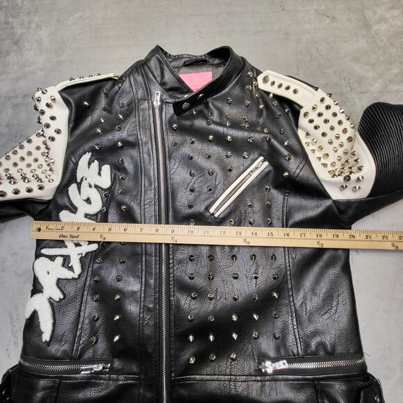 Azalea Wang Jacket Womens 2XL Black White Savages Studded Moto Biker Tiger Patch - Picture 9 of 12